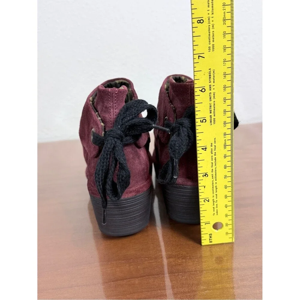 Fly London Yama Burgundy Suede Wedge Ankle Booties 38